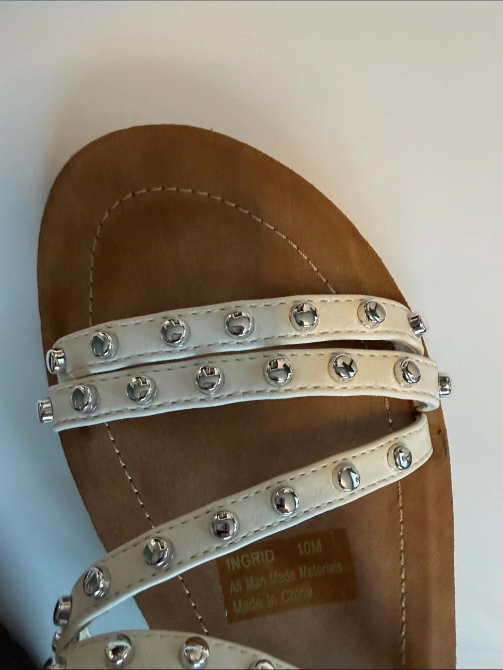 Ingrid White Studded Strappy Slide Sandals - Women
